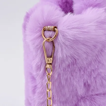 Pre Order:  Chain Strap Plush Faux Fur Handbag