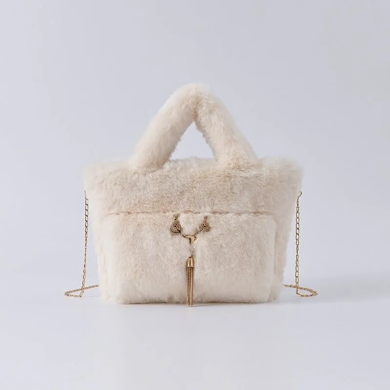 Pre Order:  Chain Strap Plush Faux Fur Handbag