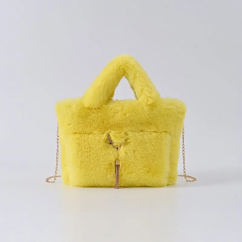 Pre Order:  Chain Strap Plush Faux Fur Handbag