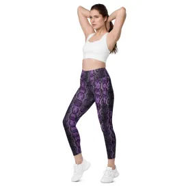 Purple Snake Print Tights, Women's 7/8 Leggings With 2 Side Pockets - Made in USA/EU/MX