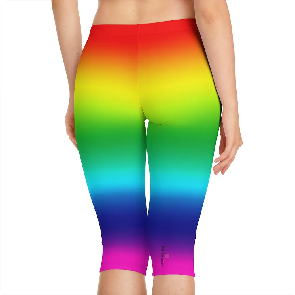 Rainbow Women's Capri Leggings, Knee-Length Polyester Capris Tights-Made in USA (US Size: XS-2XL)