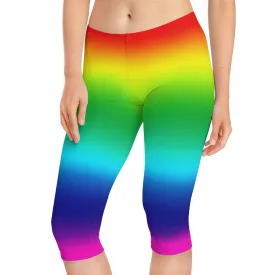 Rainbow Women's Capri Leggings, Knee-Length Polyester Capris Tights-Made in USA (US Size: XS-2XL)