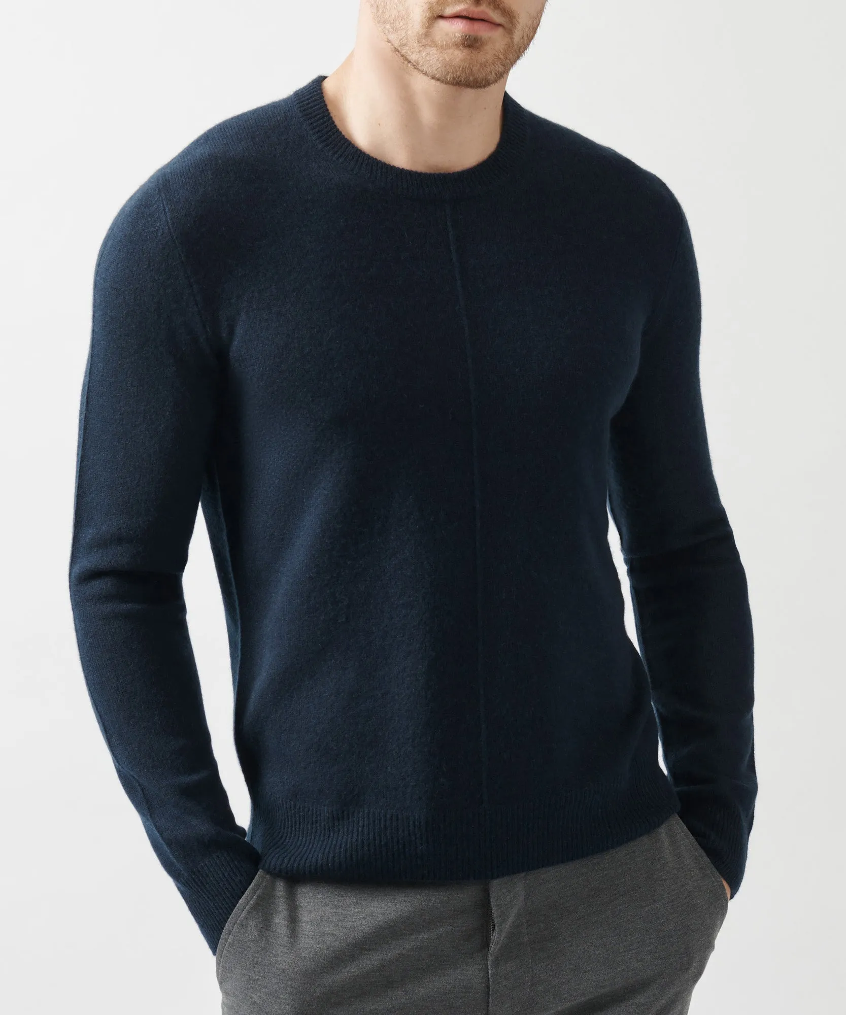 Recycled Cashmere Exposed Seam Crew Neck Sweater - Midnight