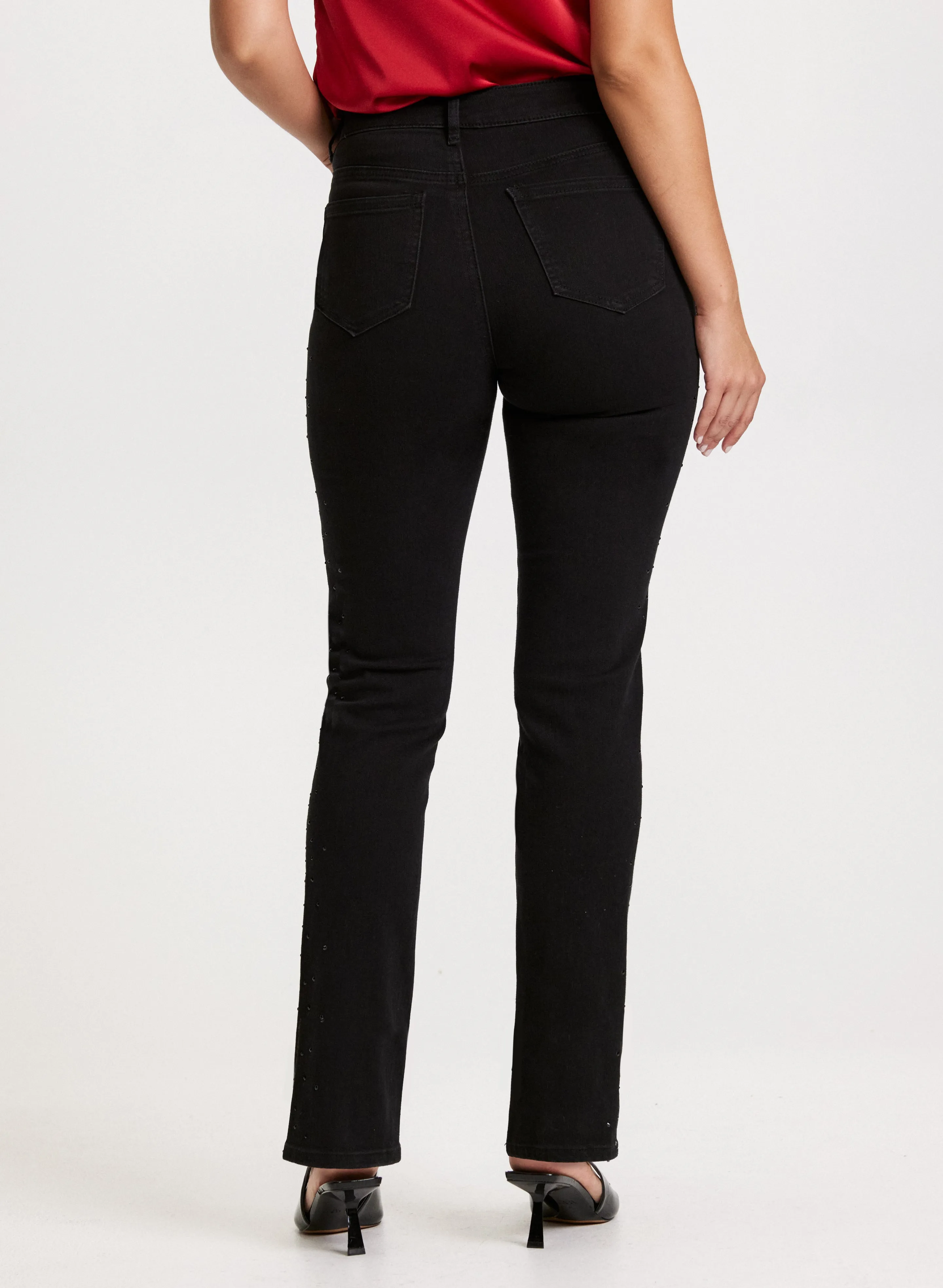 Rhinestone Trim Straight-Leg Jeans