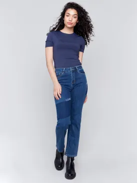 Straight Leg Patchwork Jeans - Indigo