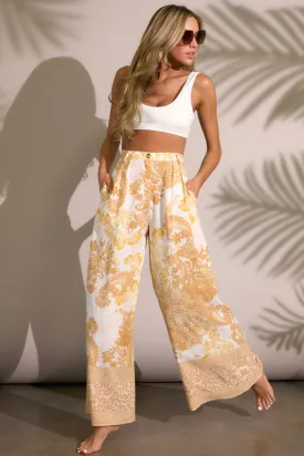 Sunlit Serenity Mustard Print Wide Leg Pants