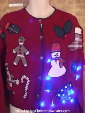 Tacky 80s Red Light Up Ugly Xmas Sweater