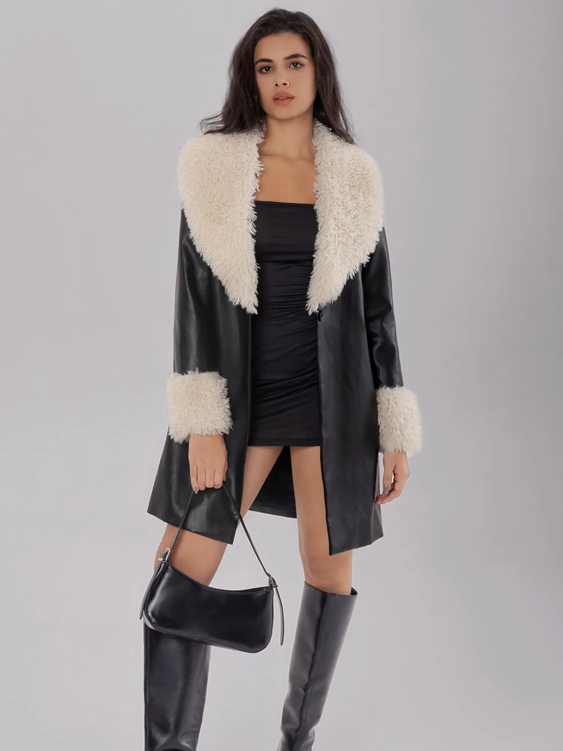 TEEK - Black Fuzzy Long Sleeve Longline Coat