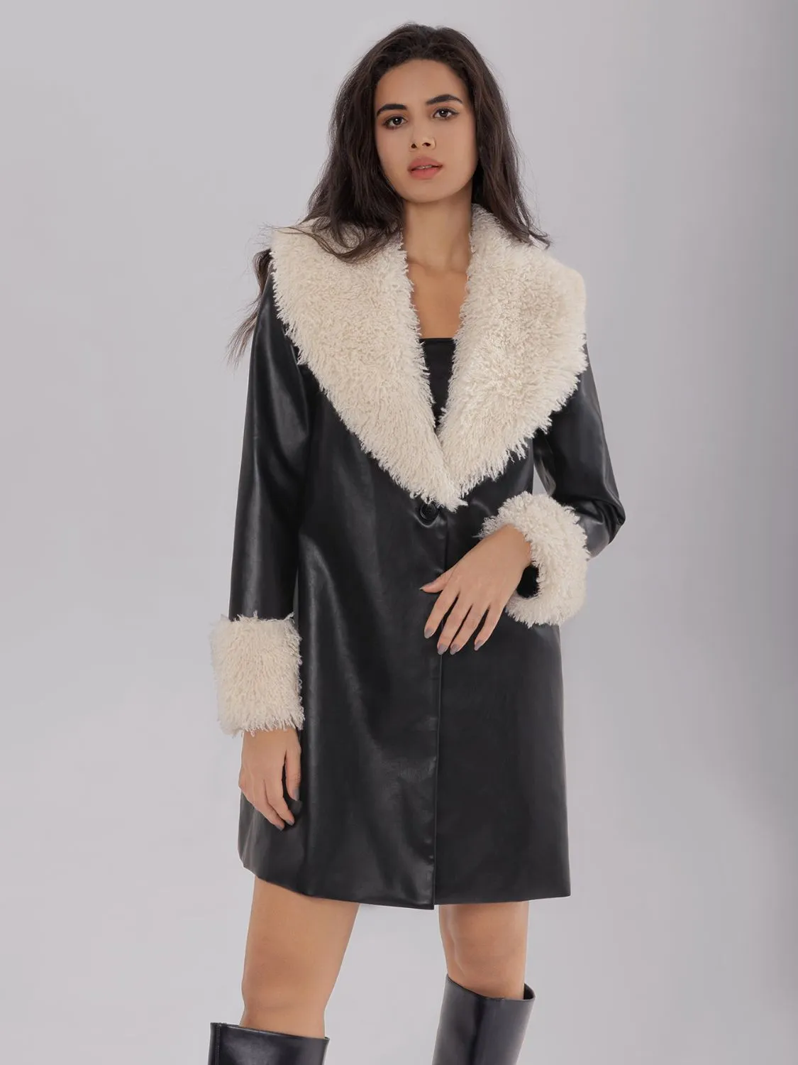 TEEK - Black Fuzzy Long Sleeve Longline Coat