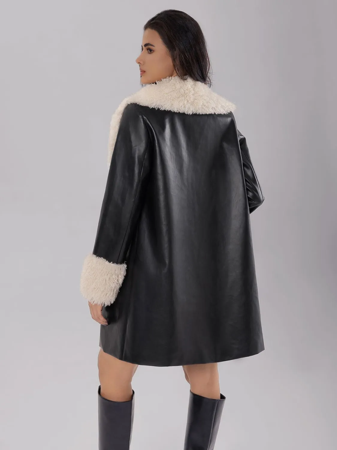 TEEK - Black Fuzzy Long Sleeve Longline Coat