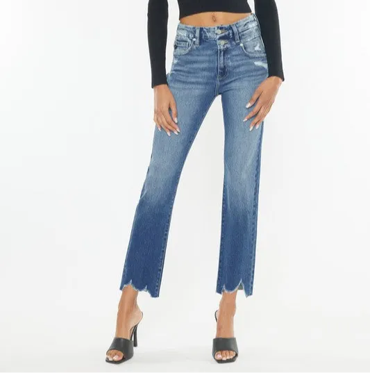 The KanCan High Rise Slim Straight Double Button Jeans