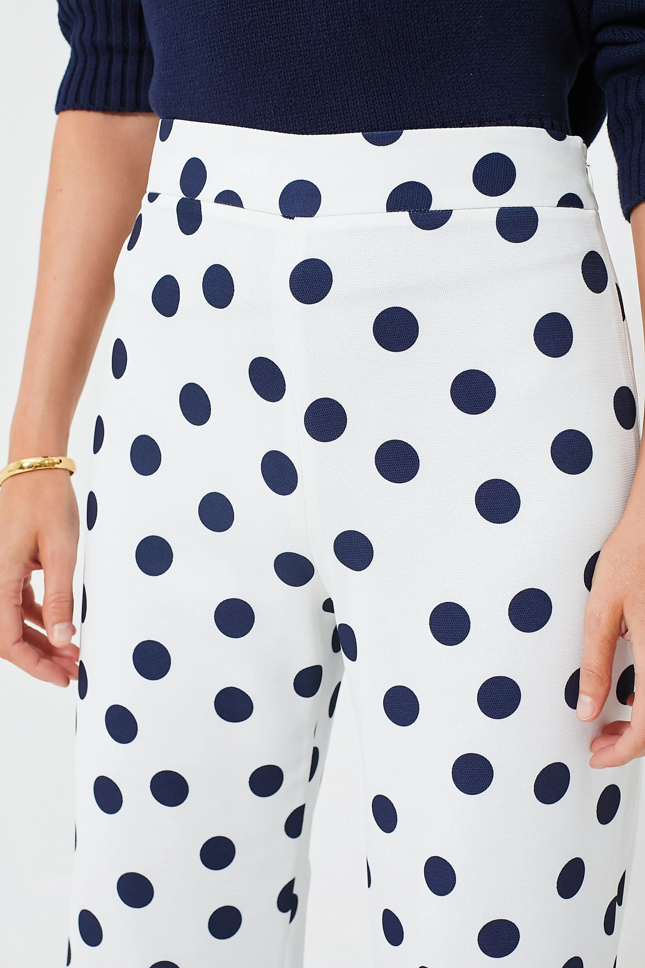 White and Navy Polka Dot Conway Pants