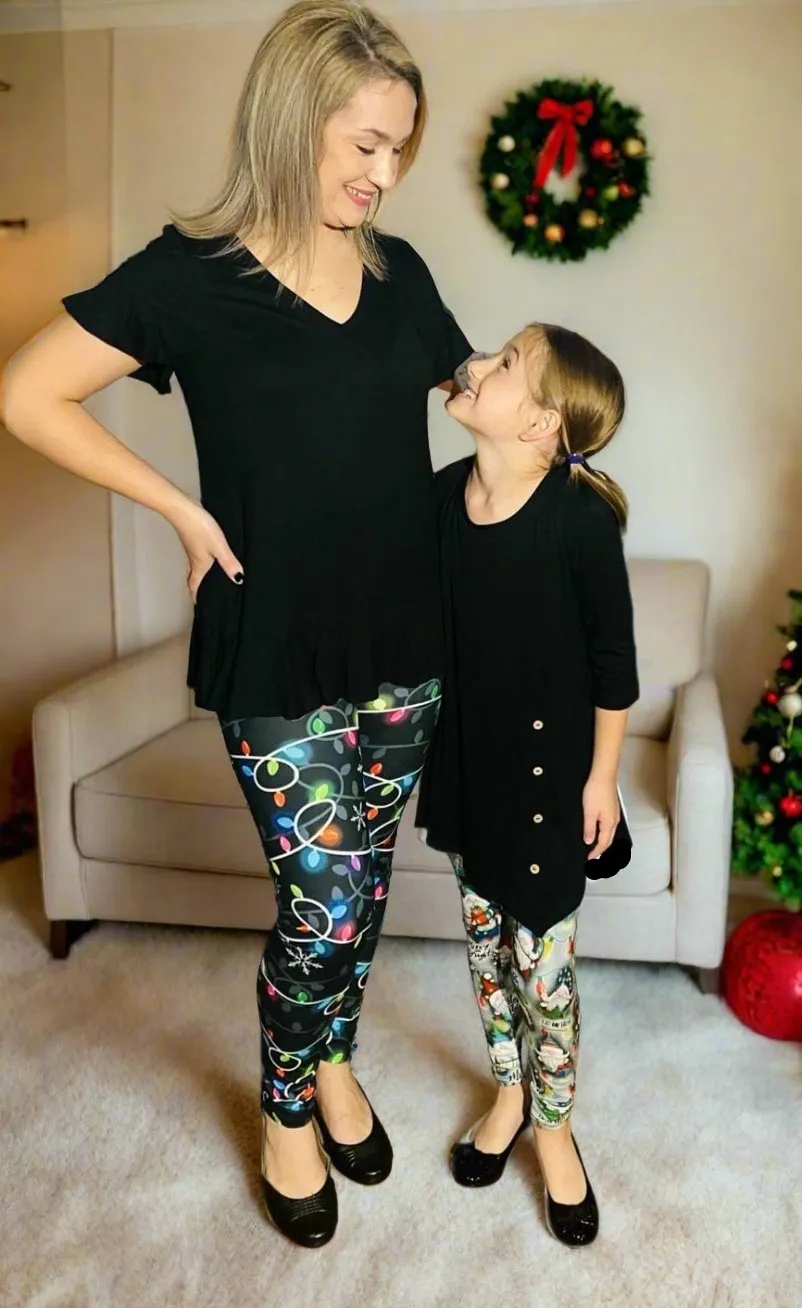 Womens Christmas Lights Leggings, Soft Yoga Pants, Sizes OS/TC/TC2, Yoga Waist, Black/Multi, Exclusive Leggings