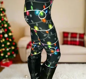 Womens Christmas Lights Leggings, Soft Yoga Pants, Sizes OS/TC/TC2, Yoga Waist, Black/Multi, Exclusive Leggings