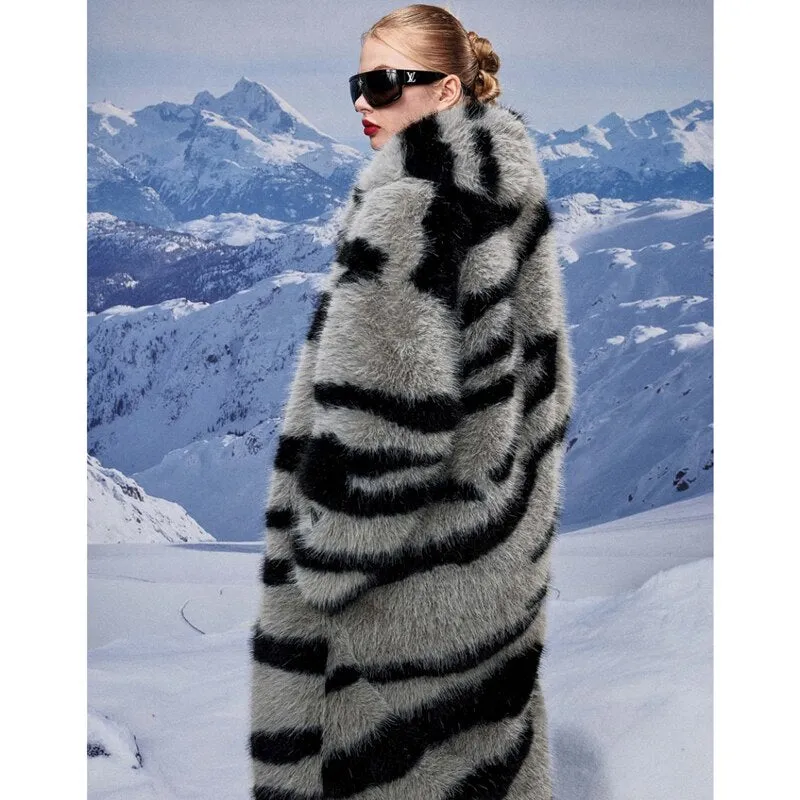 Women's fur coat new fashion zebra print imitation fox fur coat