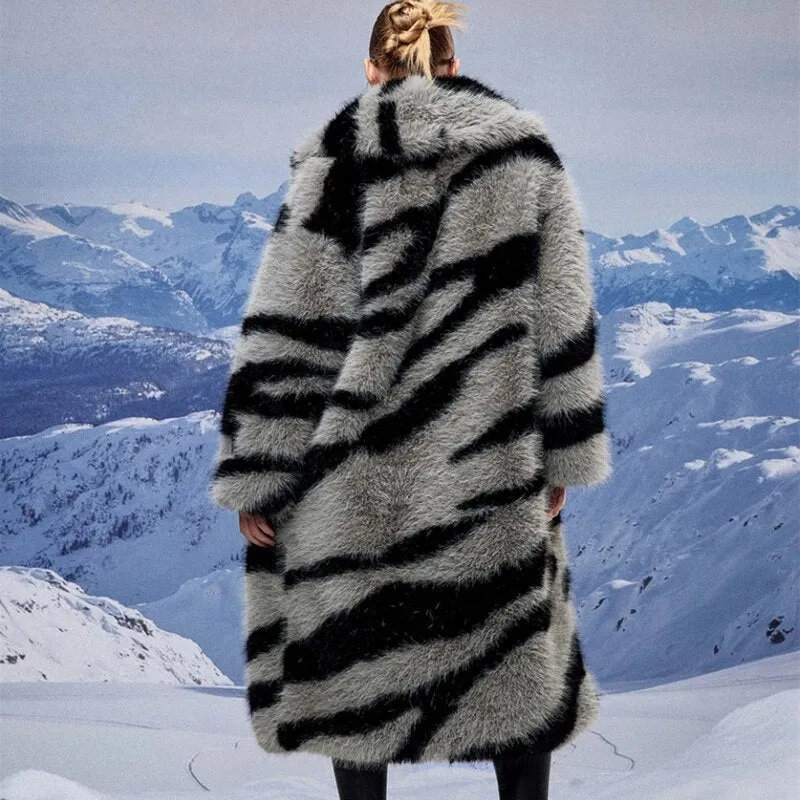 Women's fur coat new fashion zebra print imitation fox fur coat