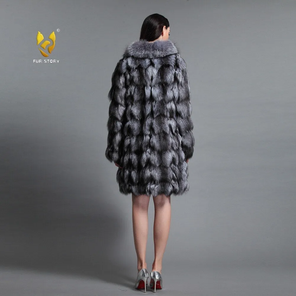 Women's Genuine Fox Fur Coat Women Patch Style Big Fox Collar Female  151106