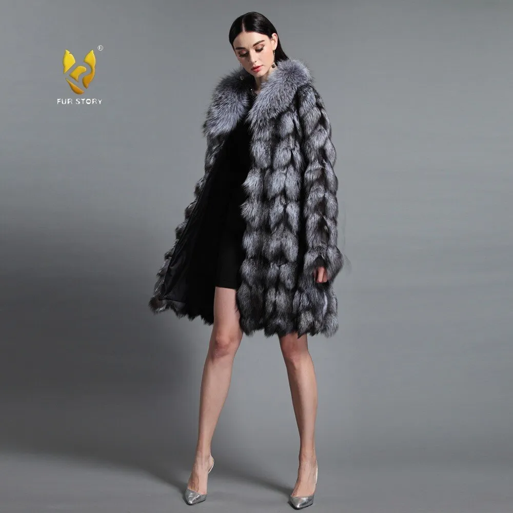 Women's Genuine Fox Fur Coat Women Patch Style Big Fox Collar Female  151106