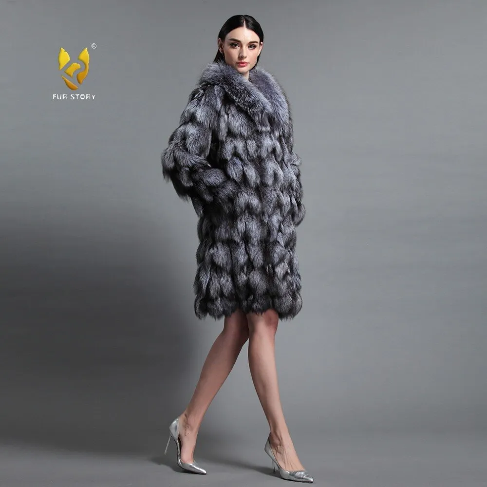 Women's Genuine Fox Fur Coat Women Patch Style Big Fox Collar Female  151106