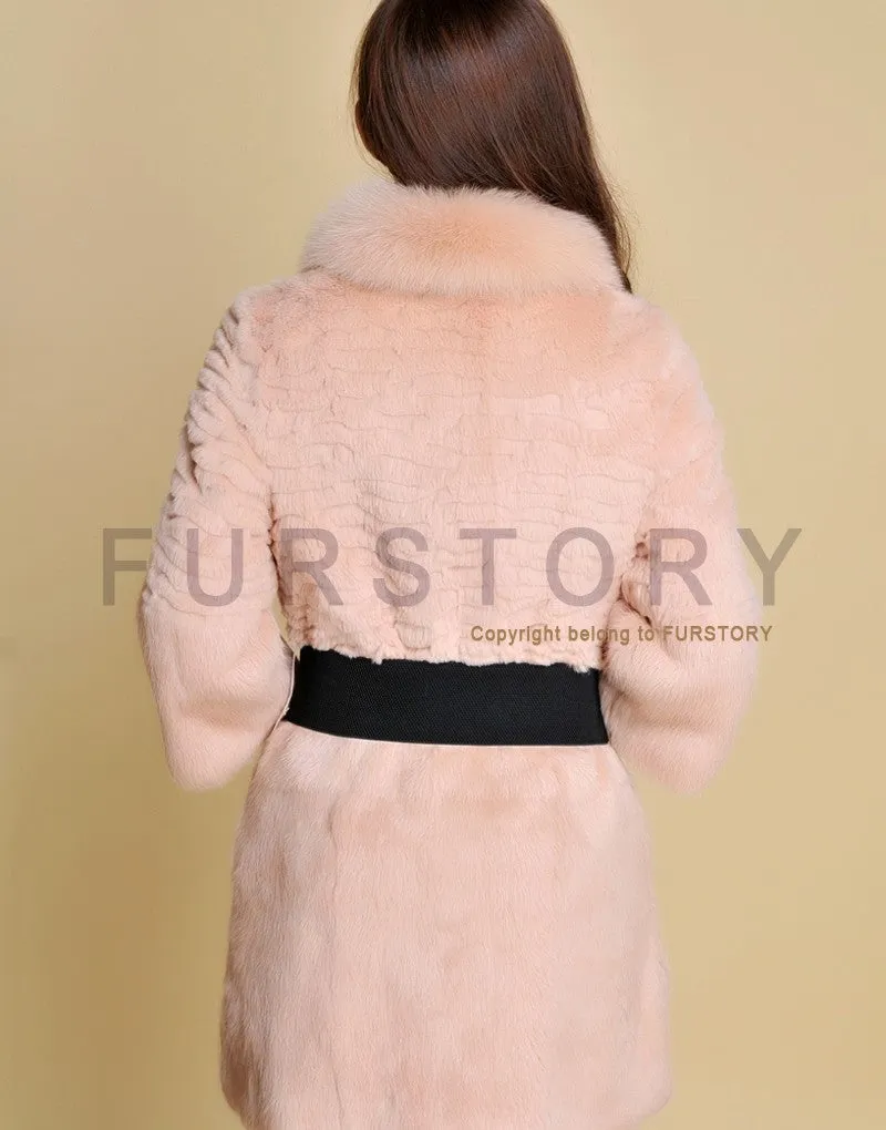 Women's  Real Rabbit Fur Coat Fox Fur Collar Jacket Overcoat winters Coat 13071