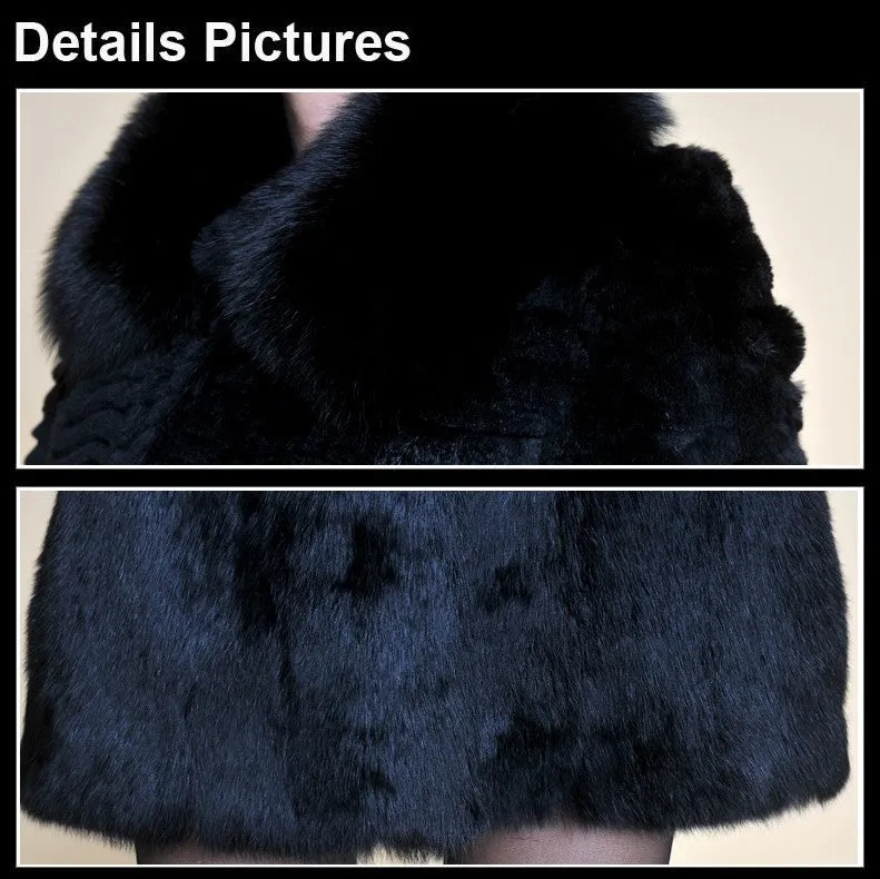 Women's  Real Rabbit Fur Coat Fox Fur Collar Jacket Overcoat winters Coat 13071