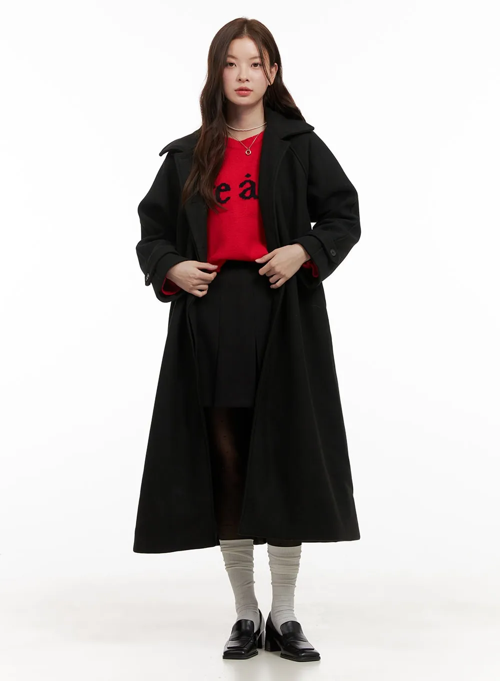 Wool Blend Buttoned Long Coat OD403